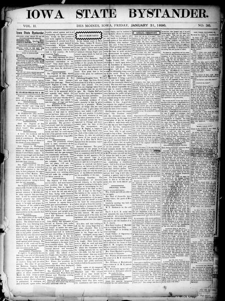 Iowa state bystander. volume 2, number 36, January 31, 1896