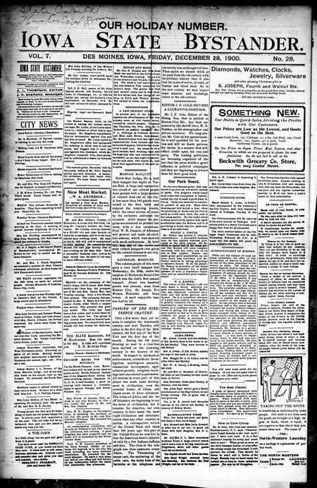 Iowa state bystander. volume 7, number 29, December 28, 1900