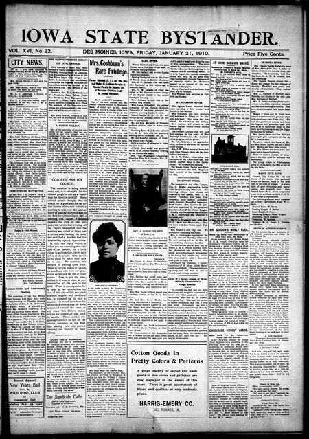 Iowa state bystander. volume 16, issue 32, January 21, 1910