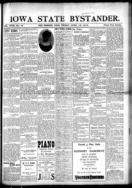 Iowa state bystander. volume 18, issue 45, April 19, 1912