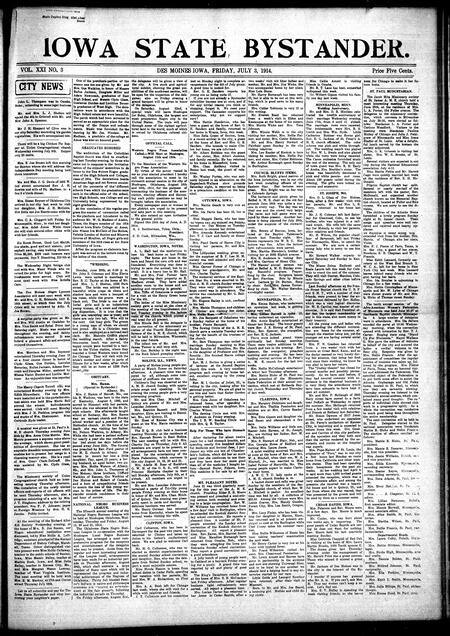 Iowa state bystander. volume 21, number 03, July 03, 1914