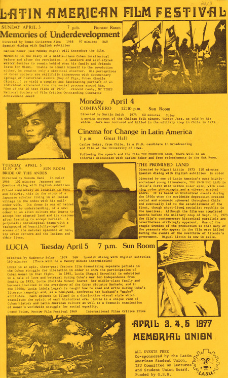 Flyer announcing the films, descriptions of them, and the dates they will be shown.
