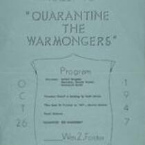 Rally to quarantine the warmongers booklet, October 26, 1947