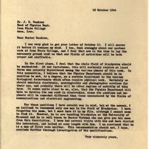 Letter from J.V. Atanasoff to J.W. Woodrow, October 16, 1944
